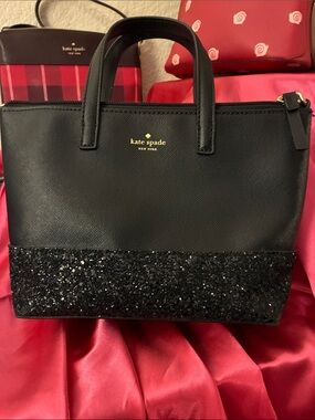 kate spade Black Glitter Saffiano Satchel-No Strap